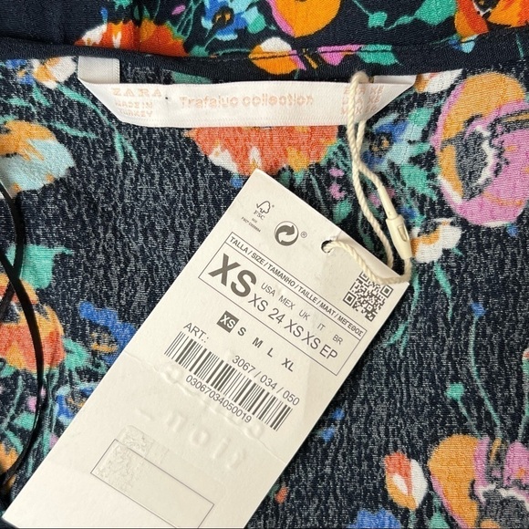 NWT ZARA 90s Babydoll Button Front Floral Ruched‎ Short Sleeves V-Neck Top XS - Picture 7 of 8